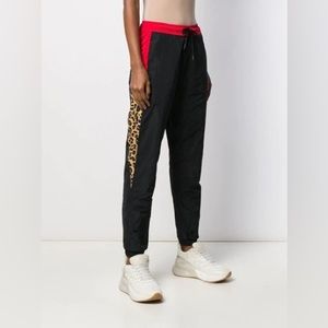 County of Milan by Marcelo Burlon Black Red and Leopard Accent Sweatpants